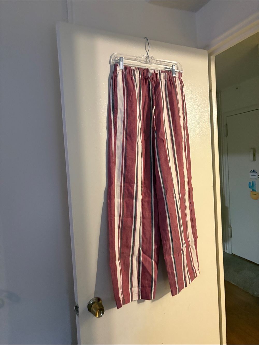 Madewell Men's Burgundy and White Vertical-Stripe Joggers